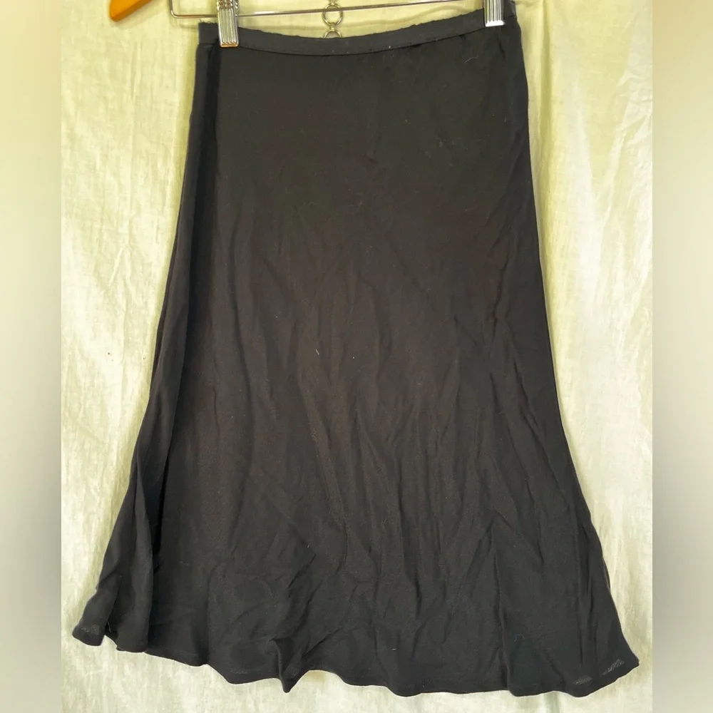 Vintage Black Slip Rayon Crepe Pink Wheels Simple Pull On Midi Slip Skirt Small